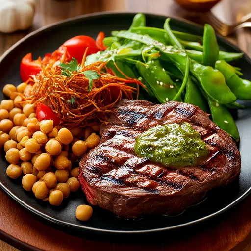 牛腹肉排香蒜酱浓豆沙拉