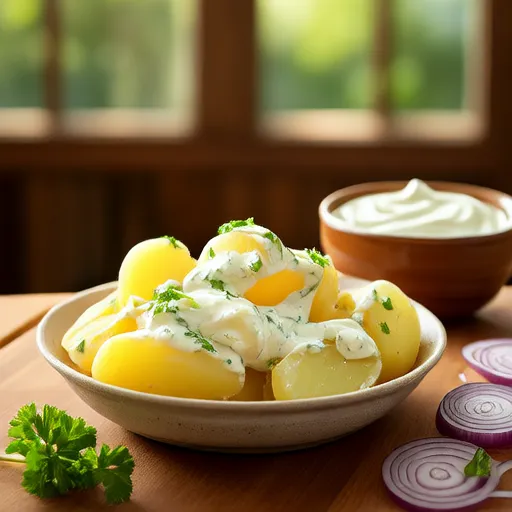Insalata di patate alla panna acida e cipolla