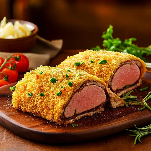 パセリとパルメザンチーズでコートした豚ロース肉