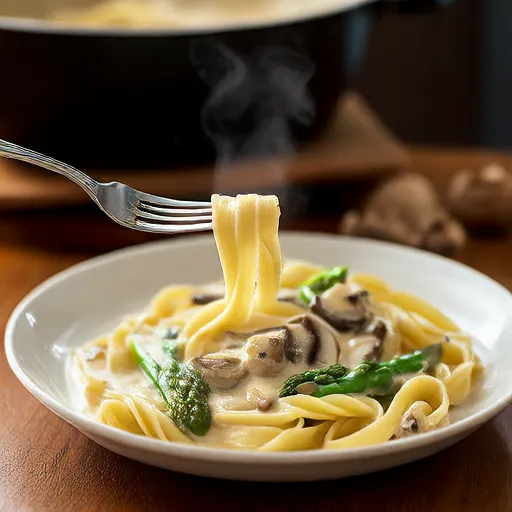 Creamy Asparagus and Mushroom Pasta