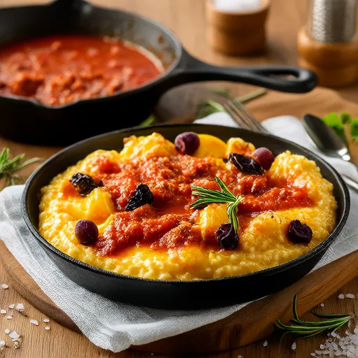 바삭한 폴렌타 비트와 잼 같은 토마토 토핑