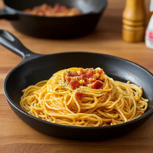 Carbonara de Café da Manhã com Bacon Glaceado de Xarope de Bordo