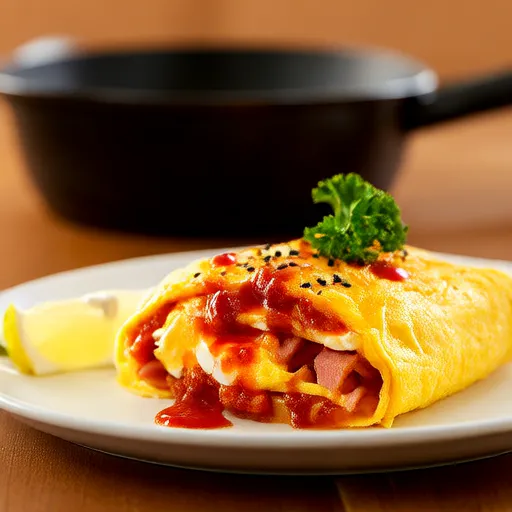 Omelette de jamón y queso con salsa picante