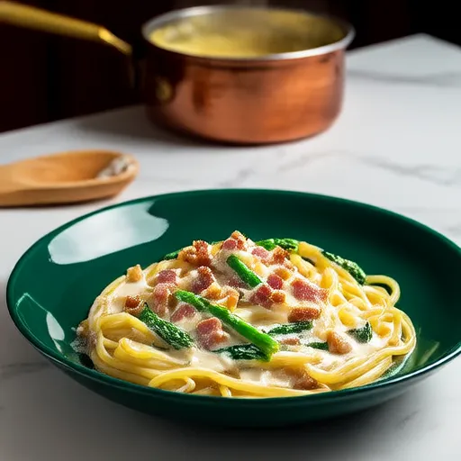 Fettuccine Cremoso com Presunto e Aspargos