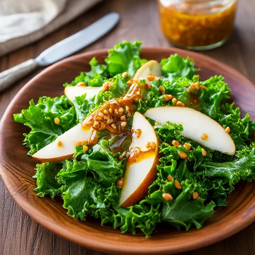 Salad cải xoăn và lê với nước sốt mè-gừng