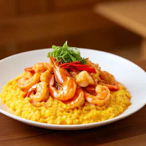 Garlic Cheese Grits with Shrimp