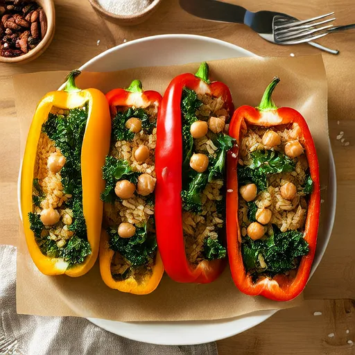 Rainbow Bell Pepper Boats with Garbanzo Beans and Kale