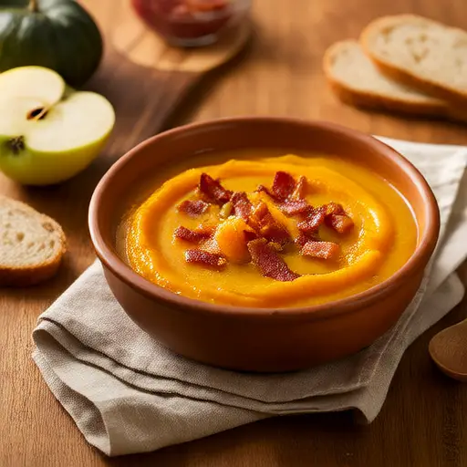 Roasted Butternut Squash Soup with Apples and Bacon