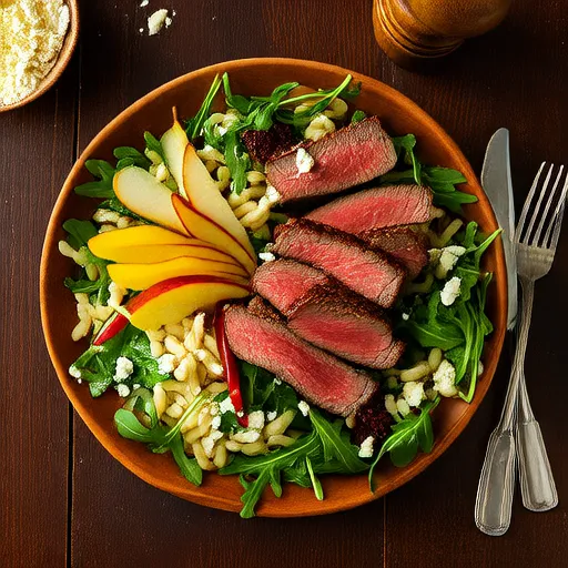 Ensalada de Carne Asada y Pimientos con Peras