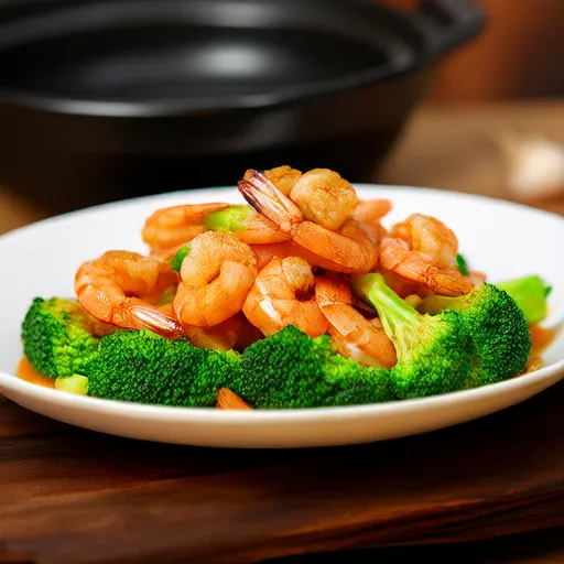 Gamberi con broccoli in salsa all'aglio