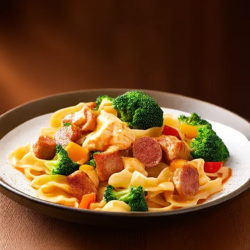 Pasta Primavera cremosa con pollo e salsiccia
