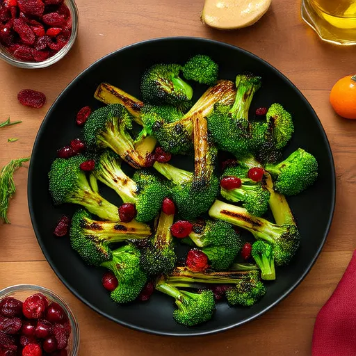 Broccolini bruciacchiati con mirtilli rossi e capperi