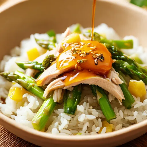 Asparagus, Mandarin Orange, Chicken, and Rice