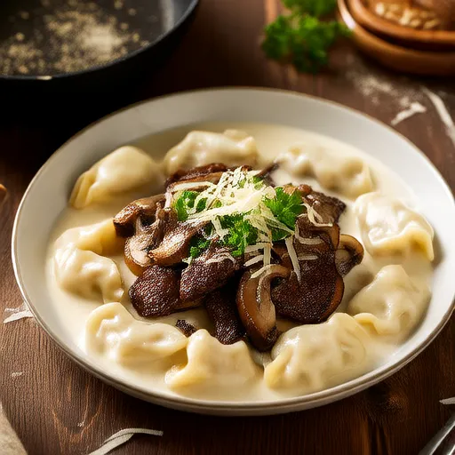 Tortellini Alfredo de Carne e Cogumelos