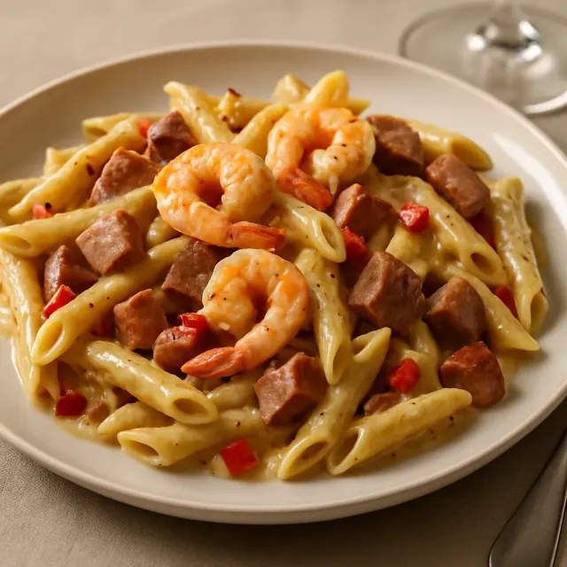 Cajun Shrimp and Sausage Pasta Bake