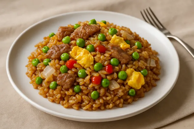 Riz sauté au steak