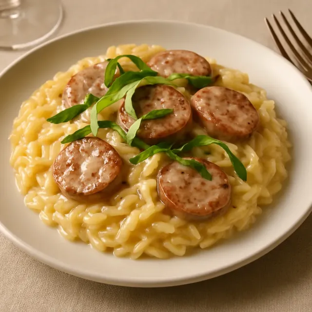 Orzo rang xúc xích gà kem