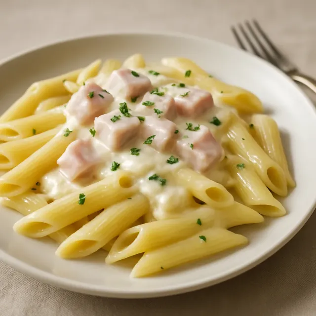 Fettuccine Alfredo dengan Ham