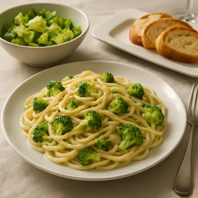 Fettuccine Alfredo com Ricota e Brócolis