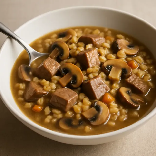 Rindfleisch-Pilz-Gerstensuppe