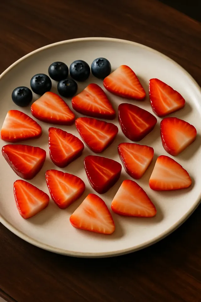 Kue Shortcake Stroberi Merah, Putih, dan Biru