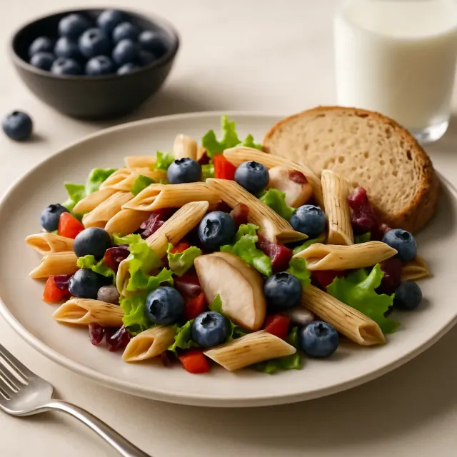Blueberry Chicken Pasta Salad with Field Greens
