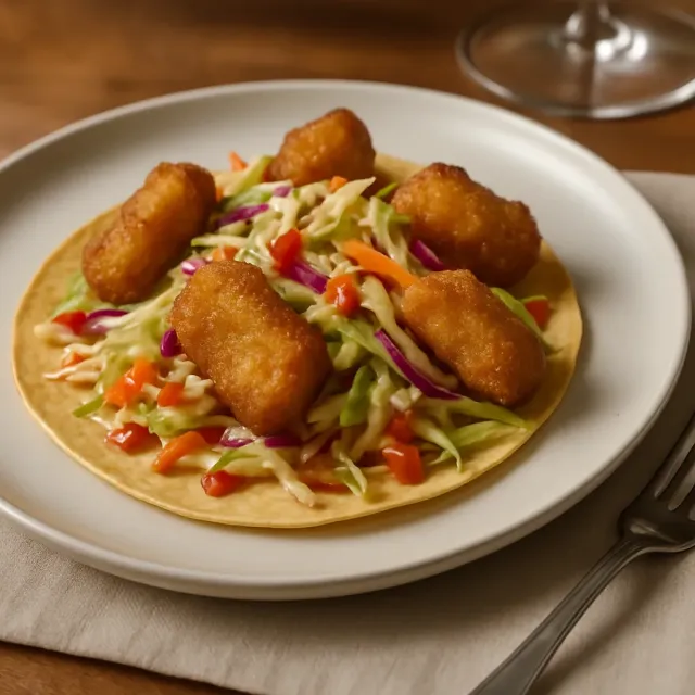 Hava Kızartmalı Çıtır Balık Tacos'u Kırmızı Lahana ile