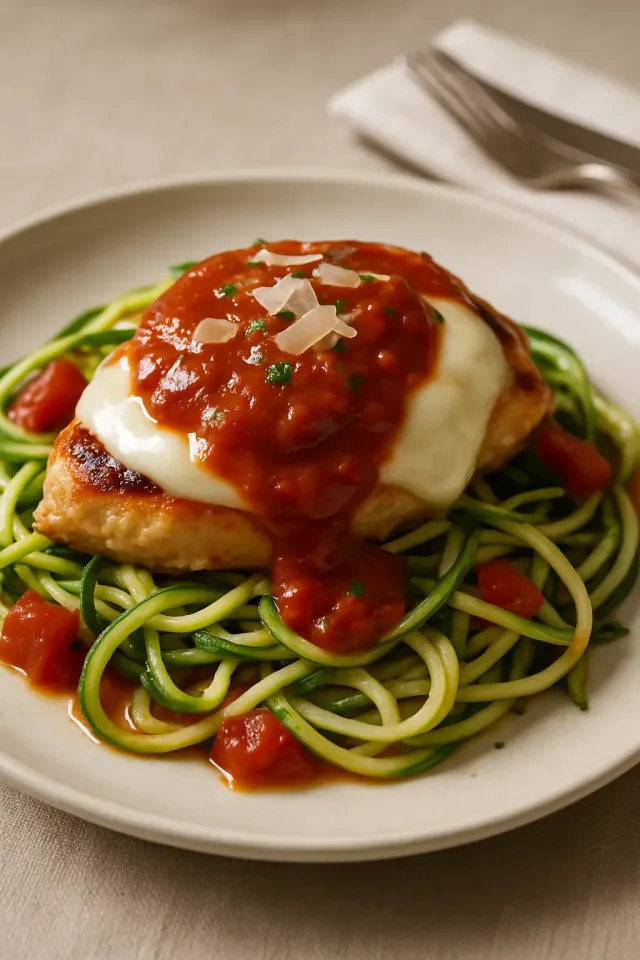 Chicken Parmesan with Zucchini Pasta