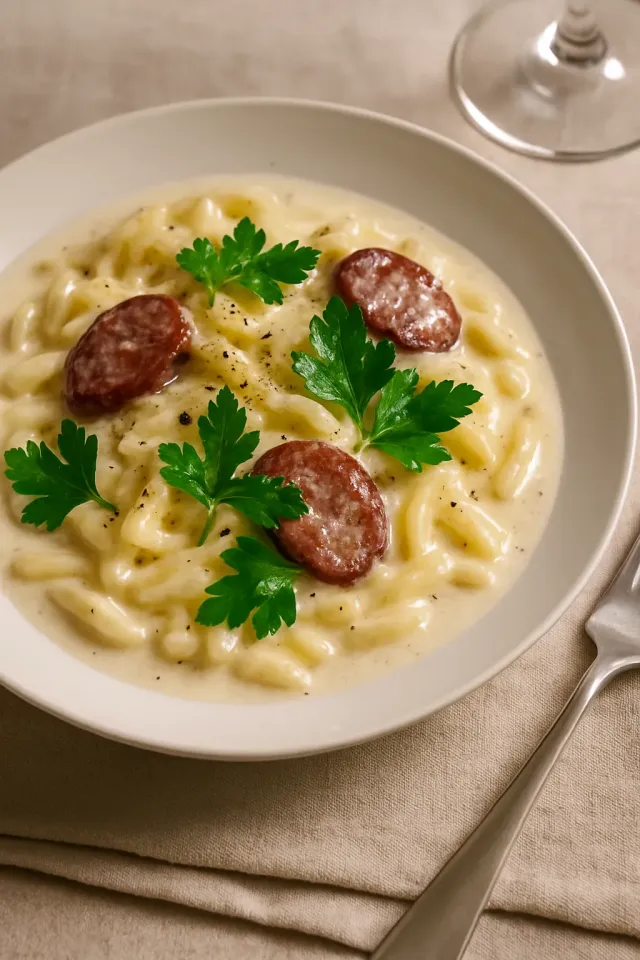 Orzo Cremoso com Linguiça