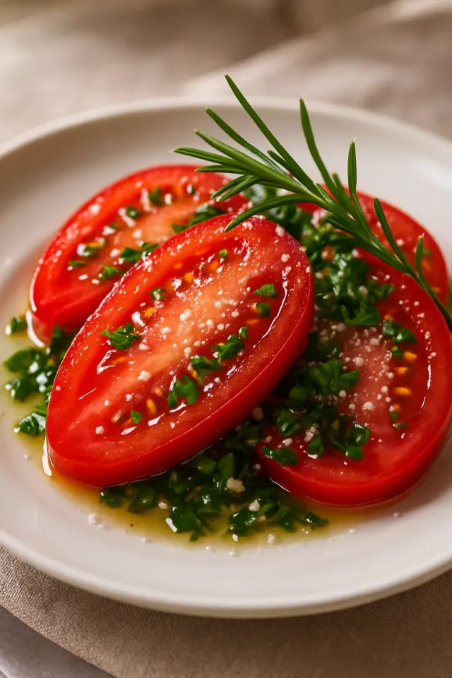 Fette di Pomodoro con Salsa agli Erbe Fresche