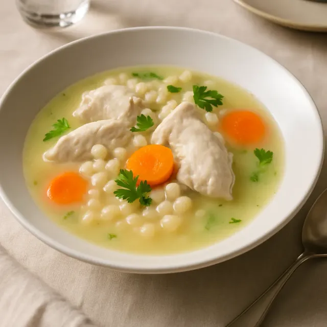 ซุปไก่กับคูสคูสไข่มุก