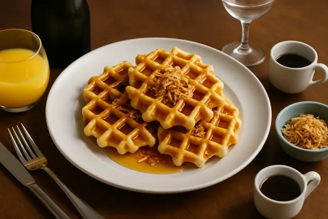 Waffles Havaianos com Abacaxi e Coco