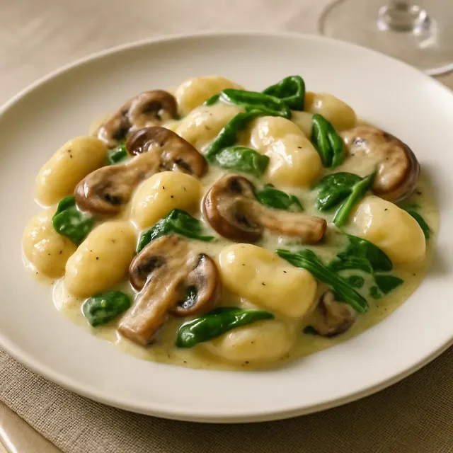 Kremalı Boursin Soslu Mantarlı Ispanaklı Gnocchi
