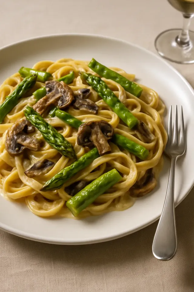 Creamy Asparagus and Mushroom Pasta