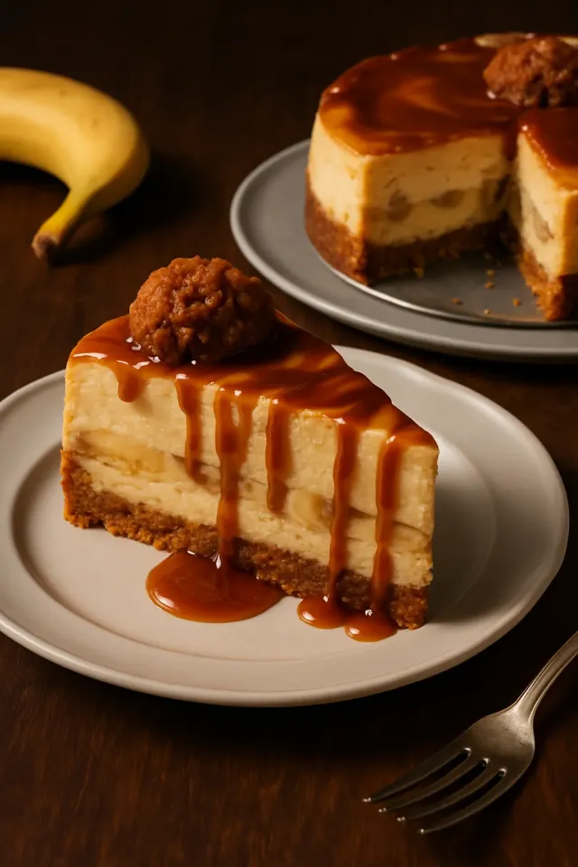 Cheesecake de Pudim de Banana sem Assar com Pasta de Amendoim