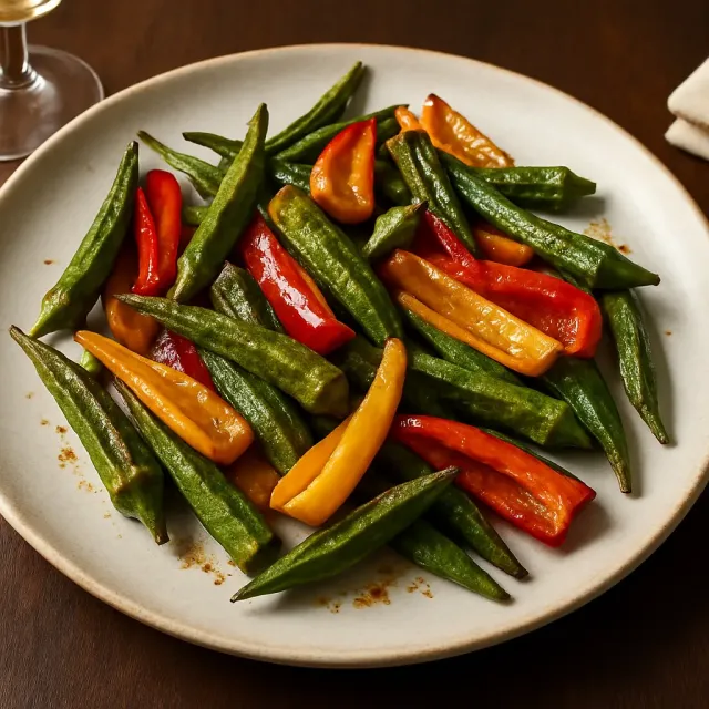 Spiced Roasted Okra with Mini Peppers