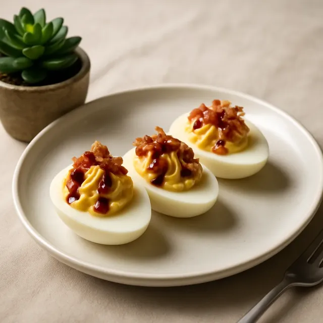 Sriracha-Gefüllte Eier mit Speck