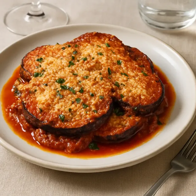 Eggplant Parmesan with Fresh Basil and Smoked Mozzarella