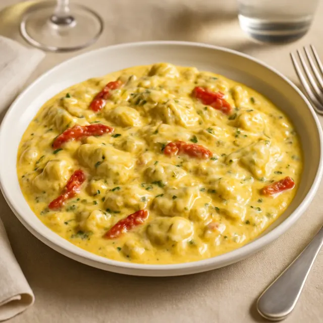 Heißes geröstetes Rote-Paprika-und-Artischocken-Dip