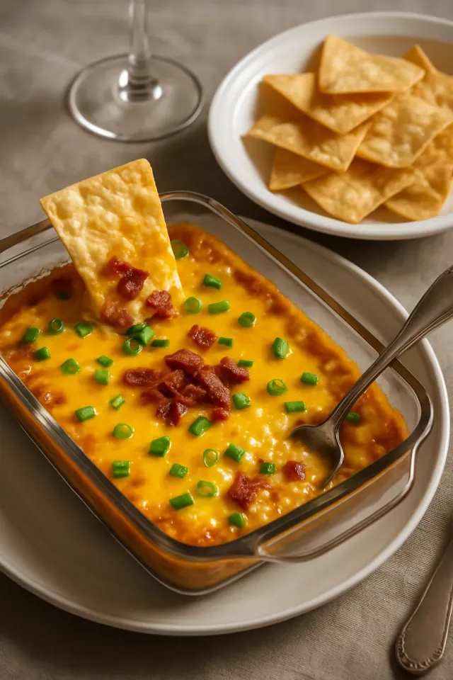 Dip Caliente de Frijoles y Tocino con Chips de Tortilla en Freidora de Aire