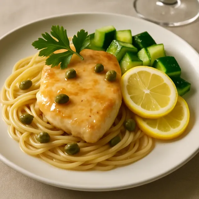 Chicken Piccata dengan Fettuccine