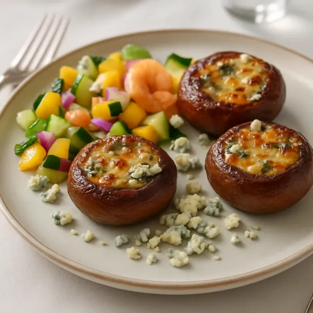 Champignons grillés farcis au basilic et au beurre au fromage bleu