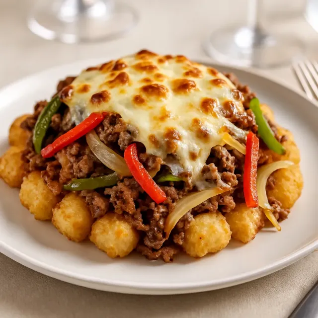 Philly Cheesesteak Überladene Tater Tots