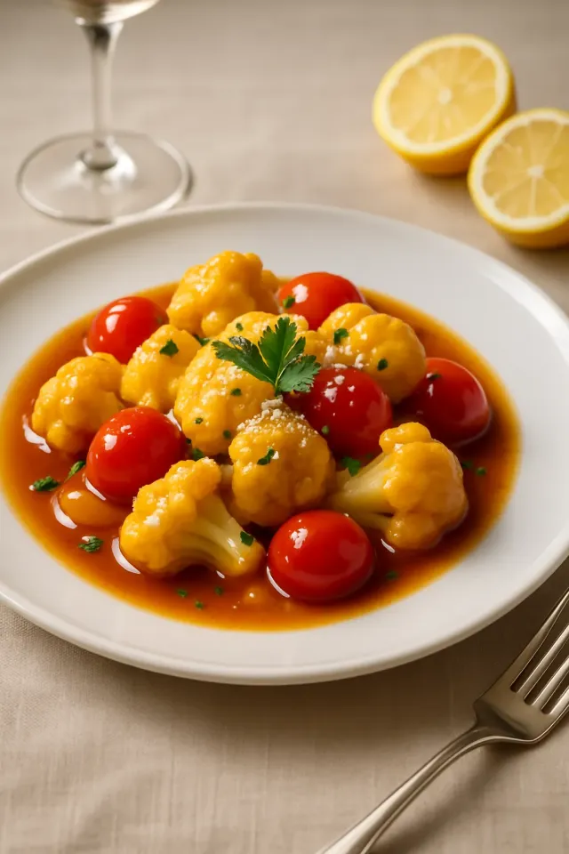 燉花椰菜、番茄和洋蔥