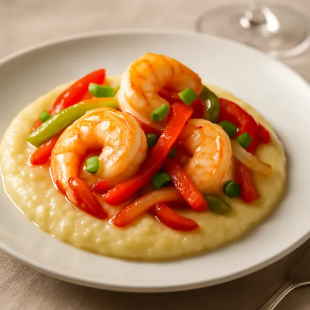 Garlic Cheese Grits with Shrimp