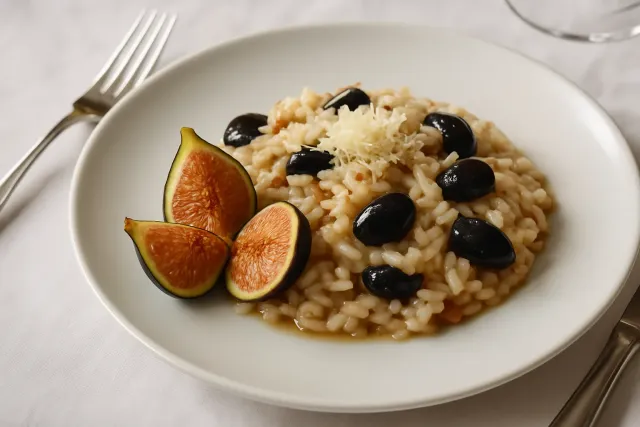 Risoto com Figos Frescos e Presunto Cru