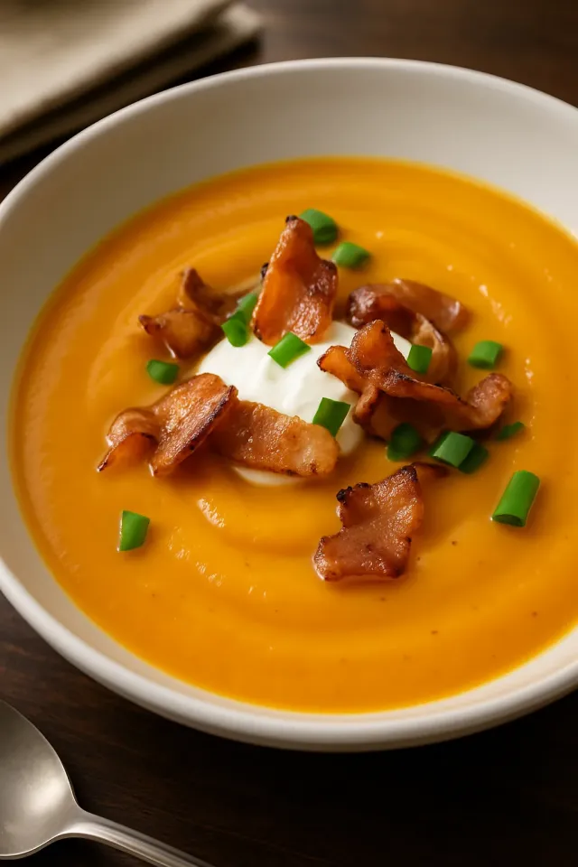 Soupe de courge musquée rôtie aux pommes et au bacon