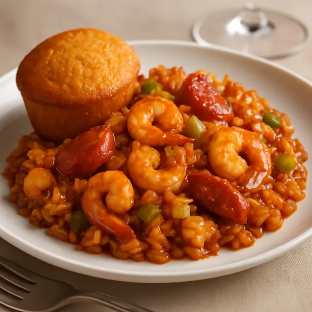 Jambalaya de Camarones, Salchicha y Pescado