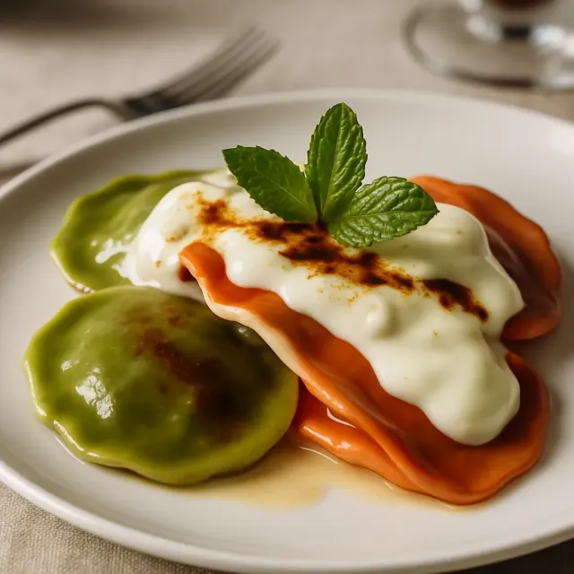 Manti (รบิโอลี่สไตล์ตุรกีกับซอสโยเกิร์ต)
