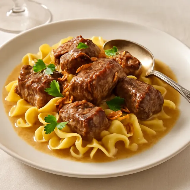 Französische Zwiebel-Rindfleisch-Nudeln